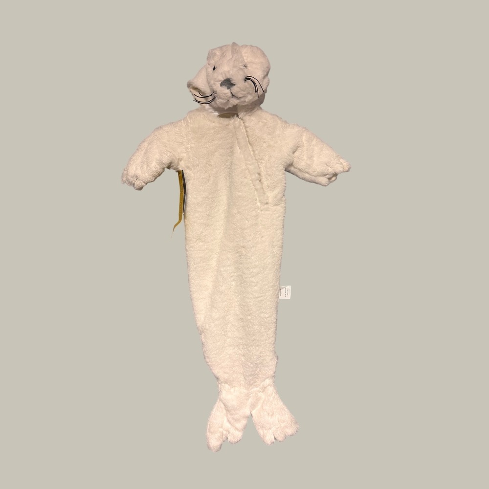 Pottery Barn Kids Newborn Bunting Seal Costume White Faux Fur 0-6M NWT Halloween